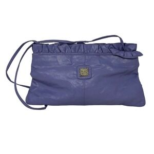 Vintage Dover Purple Ruffle Crossbody Bag Gold Sun Emblem Distressed Retro